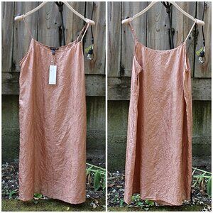 New w/Tags - Eileen Fisher Lightweight Crushed Silk Cami Slipdress, Toffee, Lrg